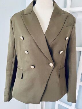 Walter Baker Olive Green Double-Breasted Blazer with Gold-Tone Buttons